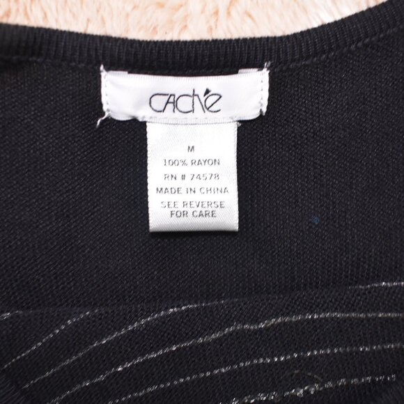 Cache Black Sequin Blouse Size M Embellished Sparkle Top Party Evening Glam - Picture 12 of 16